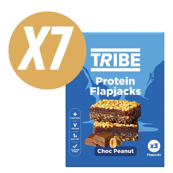 Tribe Chocolate Peanut Protein Flapjacks (3 x 38g Multipack) – Case of 7